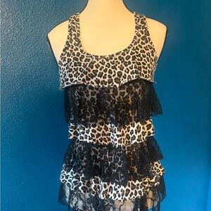 Vintage Y2K Leopard & Lace Tiered Ruffle Tank Size Medium